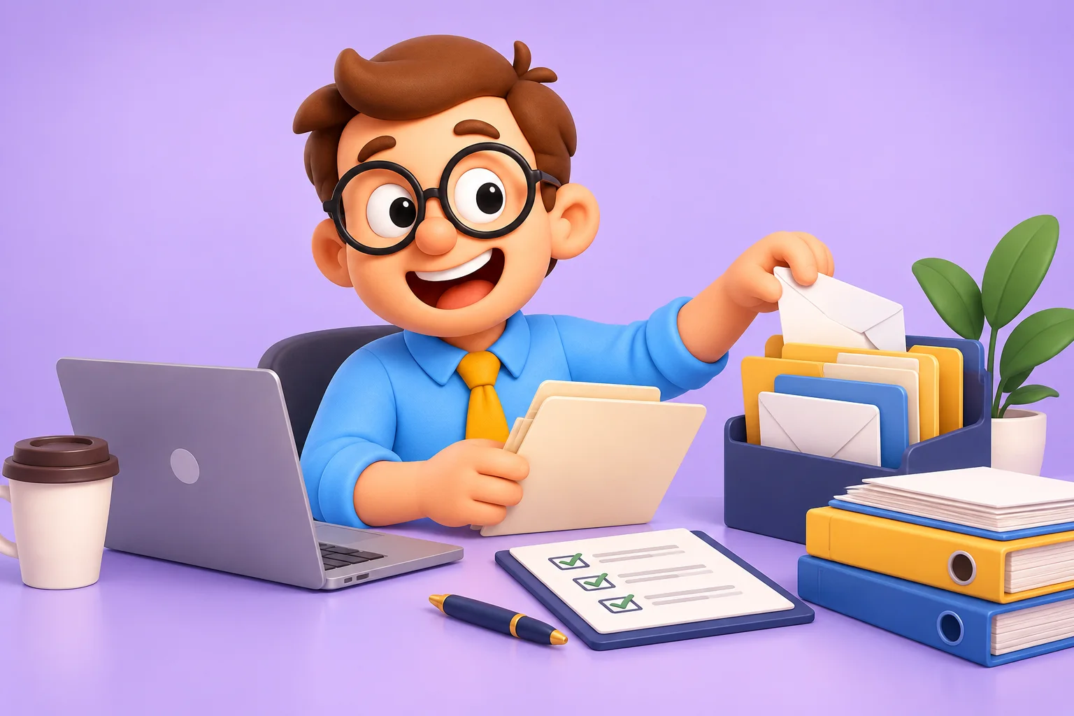 El becario administrativo organiza documentos, correos y tareas.